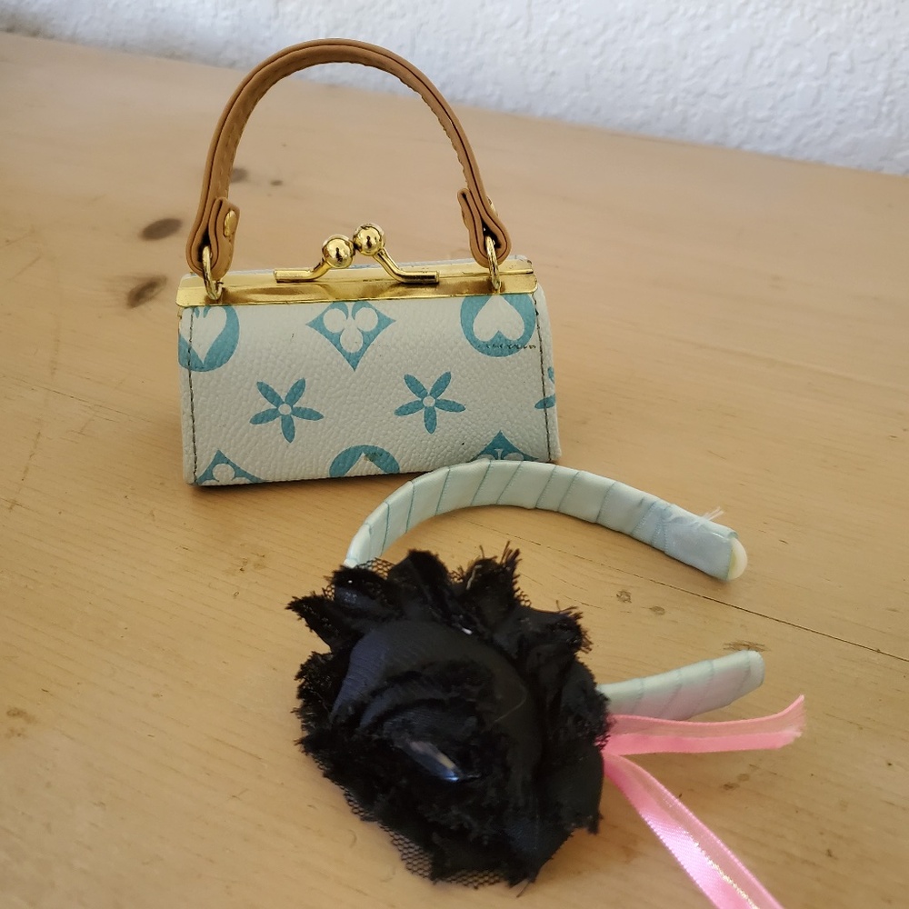 American Girl Designer Faux Pebble Leather Handbag & Headband Vintage Early 2000
